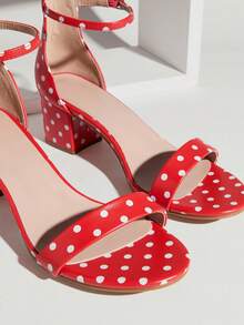 SHUZIA #ArtistInspired Top-Seller Women's Ankle Strap Open Toe Low Block Heel Minimalist Red Polka Dot Sandals –Comfortable & Essential - Red - View 5
