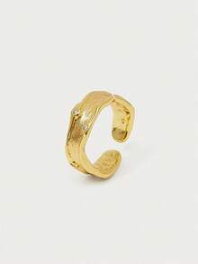Glisma 1 pieza Anillo abierto asimétrico con textura chapado en oro de 18K, elegante, lindo, de lujo para trabajo, fiesta, casual, boda, vacaciones, campamento, Y2K/para mamá/mujer/niña/otoño/invierno/festival/vacaciones/dinero antiguo/Halloween - Amarillo Oro - Ver 5