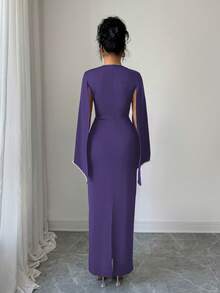 Elenzga Vestido ajustado con decoración de perlas elegante y refinado para mujeres - Bold Plum - Ver 2