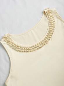 GlowEve 女士圆领串珠无袖宽松吊带背心和鱼尾裙两件套，时尚优雅 - 杏色 - 查看 3