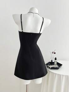 Elamini Đầm slip ren phối nơ gợi cảm thời trang nữ - màu đen - Xem 2