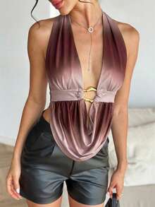 Aloruh Top elegant și sexy pentru femei, cu imprimeu batik și cataramă metalică, cu mânecă lungă, pentru primăvară, pentru ieșiri în oraș, pentru vară, pentru vacanțe de vară - Multicolor - Vizualizare 5