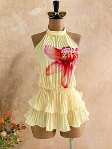 Soleia Women's Summer Vacation Casual Printed Backless Pleated Mini Dress - Multicolor - View 5