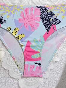 SHEIN 1件套女童彩色印花弹力速干舒适针织泳衣套装，适合海滩、泳池、海边、冲浪、度假、夏季、旅行、假日沙滩装套装；2件套少女印花泳衣，适合7-9岁女孩；比基尼套装；少女泳衣两件套；2件套泳装；女童修身泳衣；沙滩两件套；少女两件套泳衣；两件套女童泳装；两件套夏威夷泳衣；少女两件套泳装 - 彩色 - 查看 5