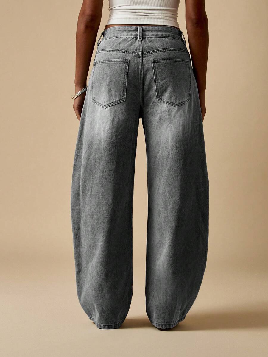MISSGUIDED Washed Denim Wide Leg Barrel Jeans High Waisted Relaxed Fit Vintage Style Casual Pants For Fall Winter