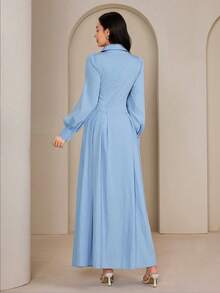 Graceveil Women's Fashionable, Modest, Elegant Solid Color Extra Long Shirt Dress - Blue - View 2