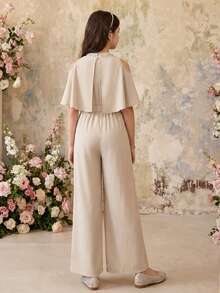 优雅通勤二合一斗篷连体裤套装，适合少女，尽显高贵气质