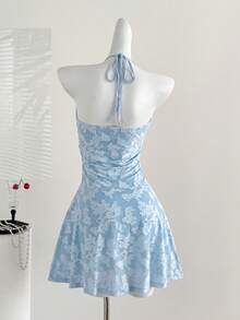 Sweetra Vestido de línea A para vacaciones, con textura plisada y efecto estilizante, estilo Y2K sexy - Azul - Ver 9