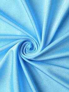 Swim Oasis 夏季新款纯色不对称露肩扭结露背上衣、比基尼泳裤和扭结开衩沙滩裙比基尼泳装套装 - 淺藍色 - 查看 5