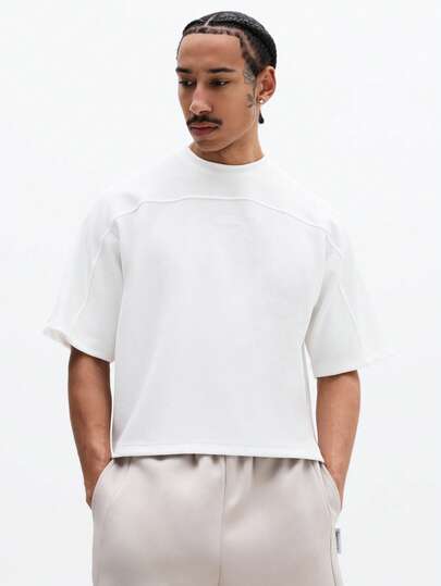 SUMWON Men's Essentials Panel Detail Short Sleeve Crew Neck T-Shirt Regular Fit Casual Everyday Basic Tee Summer Spring