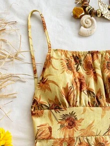 Soleia Women's Vacation Red Polka Dot Print Backless Spaghetti Strap A-Line Mini Dress, Suitable For Layering In Autumn/Winter, Party, Christmas - Yellow - View 6