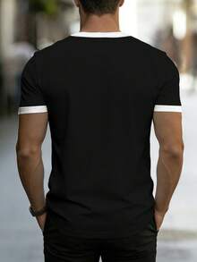 Manfinity Homme Men's Casual Contrast Trim Short Sleeve T-Shirt, Summer Mens Designer Tshirt - Multicolor - View 2