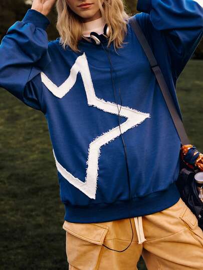 Medorelle 女士休闲五角星贴布宽松长款上衣