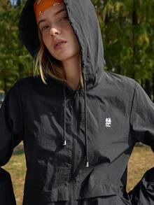 In My Nature Women's Hooded Zipper Front Letter Print Casual Versatile Daily Outdoor Long Sleeve Jacket - Black - View 6