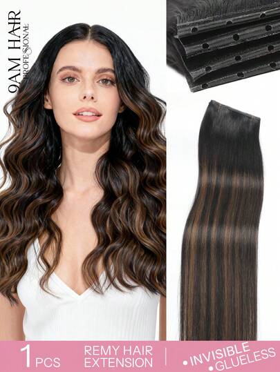 Butterfly Weft Hair Extensions Human Hair Glueless OVO Pu Hole Genius Hand Tied Invisible DIY Double Weft Hair Extensions Straight 1pc 16 Inches