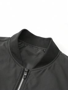 Manfinity Homme Men's Spring/Autumn New Business Casual Jacket, Middle-Aged Versatile Retro Outerwear, Print American Stand Collar Zip-Up Jacket, Regular Fashionable Solid Color Menswear, Stylish Varsity Jacket, Suitable For Outdoor Activities And Boyfriend Gifts Black Jacket Zip Up Jacket Graphic Jacket Daily Leisure, Weekend Trips, Travel Expeditions, Relaxed Work Environments , Boyfriend/Husband Gift, Anniversary /Birthday Gift Party Summer Vacation Holiday - Black - View 3