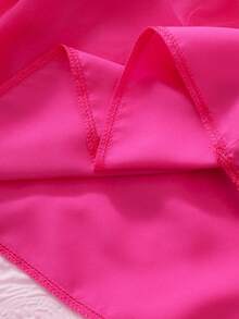 1pc Girls Sweet Princess Style Square Neck Puff Sleeve Dress + Bow Waist Belt Flared Skirt Dress Set, Suitable For Dates And Gatherings In Summer - Hot Pink - View 8