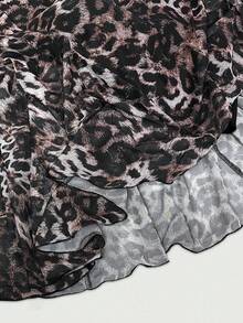 StreetHx Vestido mini con estampado de leopardo de manga larga, cintura ceñida, malla y encaje contrastante en la espalda, estilo streetwear, otoño/invierno - Marrón - Ver 7