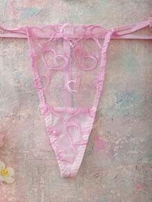 FloralLove 情人节爱心刺绣粉色蝴蝶结低腰浪漫花卉舒适度假浪漫礼物女士丁字裤 - 粉色 - 查看 6