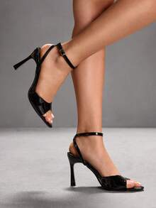 CUCCOO SZL 象牙色圆头蕾丝仿珍珠优雅婚礼派对高跟凉鞋，适合女士圣诞节和春季穿着 - 鏡面黑239 - 查看 3