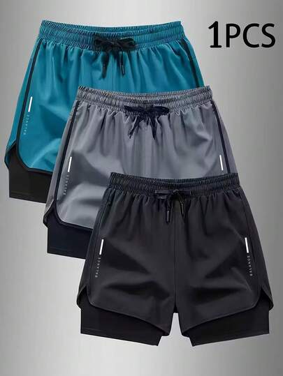 Manfinity Sport Corelite Men's Letter Print Drawstring Waist Double Layer Sports Shorts