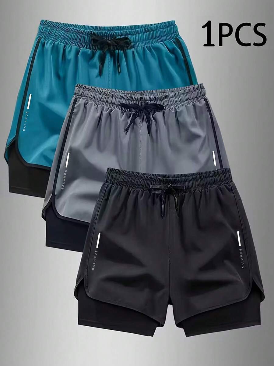 Manfinity Sport Corelite Men's Letter Print Drawstring Waist Double Layer Sports Shorts