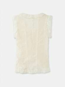 lacRébo Sheer White Chiffon Ruffled Sleeveless Top With Fitted Waist, Romantic Spring Summer Top French Style Parisian Style Vacation Going Out Women's Top - Beige - View 10