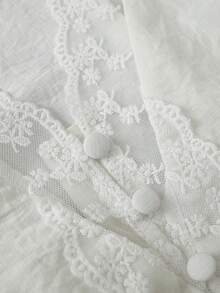 GlowEve CURVE Plus Size Women's White Summer Elegant Party V-Neck Sleeveless Lace Patchwork Waist Cinched Blouse,Casual Versatile Tops For Daily Wear Outfit - White - View 6