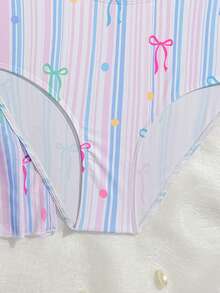 SHEIN 1pc Tween Girls Cute Printed Patchwork One-Piece Swimsuit With Cover-Up - Multicolor - View 3