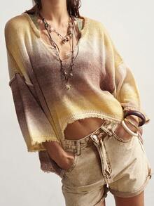 Bohemela Ombre Distressed Loose Knit Sweater