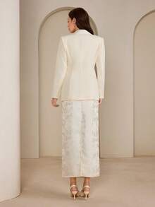 Modelyn Conjunto de traje de negocios minimalista de unicolor para mujer, conjunto de blazer y falda - Albaricoque - Ver 2
