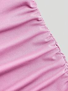 Sweetra Đầm dự tiệc cocktail thanh lịch dành cho nữ cỡ lớn, màu đỏ rượu vang, trang trí kim loại, đầm ngắn ôm sát. - Hồng - Xem 8