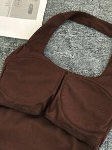 DAZY Women's Fashionable Brown Slim Fit Cropped Spaghetti Strap Backless Camisole Tank Top, Suitable For Summer & Spring - Brown - View 7