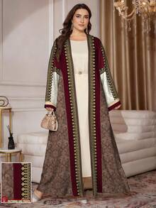 SHEIN Najma عباية كاردجان كاجوال بأكمام طويلة وطبع...