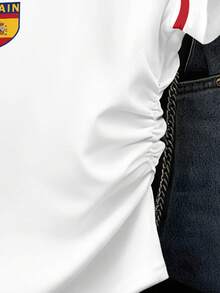 Resyla 女士收腰短袖修身褶皱腰部上衣 西班牙字母印花图案短袖条纹T恤 - 彩色 - 查看 3