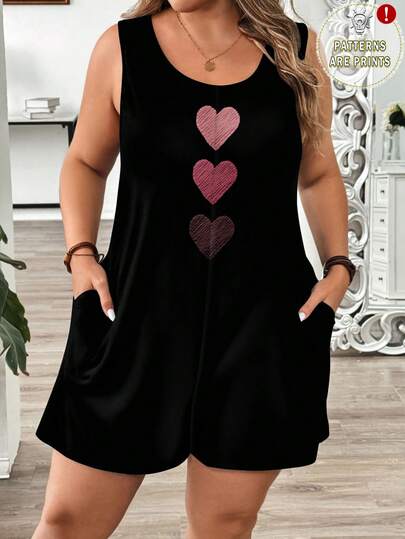 EMERY ROSE Mono sin mangas minimalista casual con estampado de textura de corazón, adecuado para el Día de San Valentín, talla grande