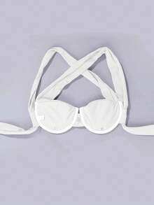 SHEIN Swim Summer Beach Ruched Crisscross Underwire Bikini Top - White - View 2