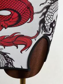 Mistrie Short Cheongsam Dress With Dragon Print, Retro Sexy Bodycon Mini Dress With Waist Cutout And Slit Sexy Curve Dress Women Sexy Dress Graphic Dress Dragon Print Dress - Multicolor - View 6