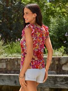 KARISMINA 满版花卉印花荷叶边衬衫、无袖上衣