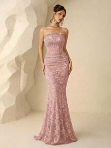 Coutiva Đầm dạ hội sang trọng, váy dạ hội cao cấp, kiểu dáng thanh lịch và tinh tế dành cho phái nữ. - Hồng - Xem 7