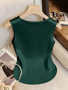 Franclia Áo tank top cổ vuông cài nút phong cách tối giản dành cho người đi làm - Màu xanh lá cây đậm - Xem 2