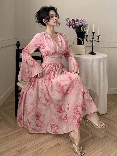 Dazy Tall Đầm hoa dáng dài, thắt eo dành cho nữ, kiểu dáng thanh lịch, thích hợp cho kỳ nghỉ dưỡng.