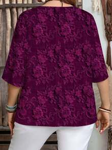 EMERY ROSE Plus Size Casual Floral Print Shirt, Suitable For Summer Spring - Purple - View 2