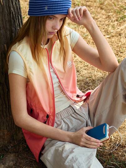 SHEIN In My Nature Women's Letter Print Zipper Front Casual Versatile Daily Outdoor Vest Jacket