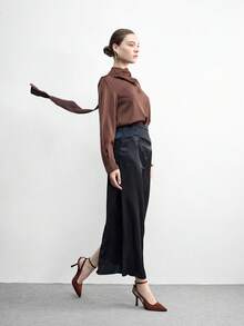 CUCCOO BIZCHIC 女士尖头高跟鞋，踝带设计，百搭优雅 - 棕色色丁 - 查看 6