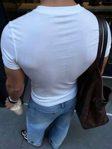 Manfinity Dauomo Men's Embroidered Crew Neck Slim Fit Casual Short Sleeve T-Shirt - White - View 2