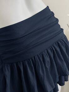 Elamini Chân váy xếp ly màu be, cạp cao, cạp thấp, hai lớp bằng vải chiffon, kiểu dáng váy đi nghỉ mát. - Màu xanh hải quân - Xem 6