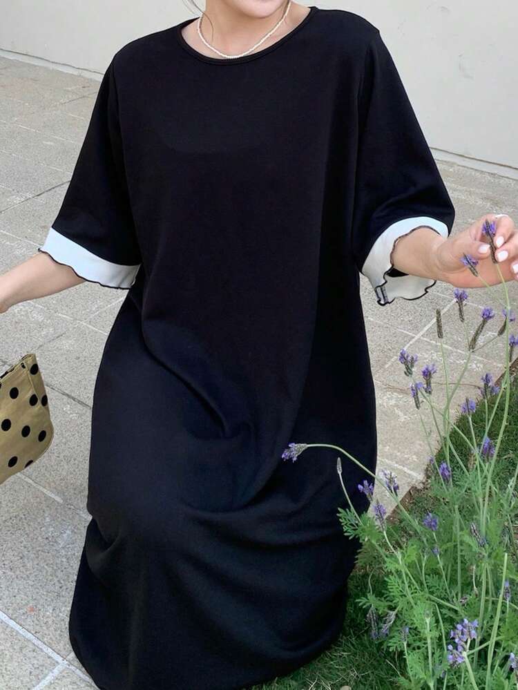 Dazy Plus Plus Size Women Round Neck Color Block Casual Daily Date Outing Dress Sun Dresses For Women