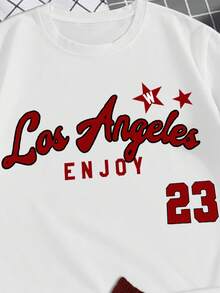 Manfinity LEGND 男士休闲字母印花短袖T恤短裤套装，夏季 - 彩色 - 查看 4