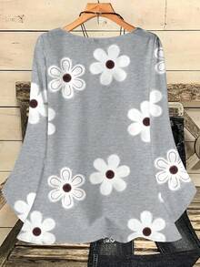 EMERY ROSE Plus Size Women Floral Print Casual Loose Fit 3/4 Sleeve Shirt, Suitable For Spring/Summer Spring - Multicolor - View 4